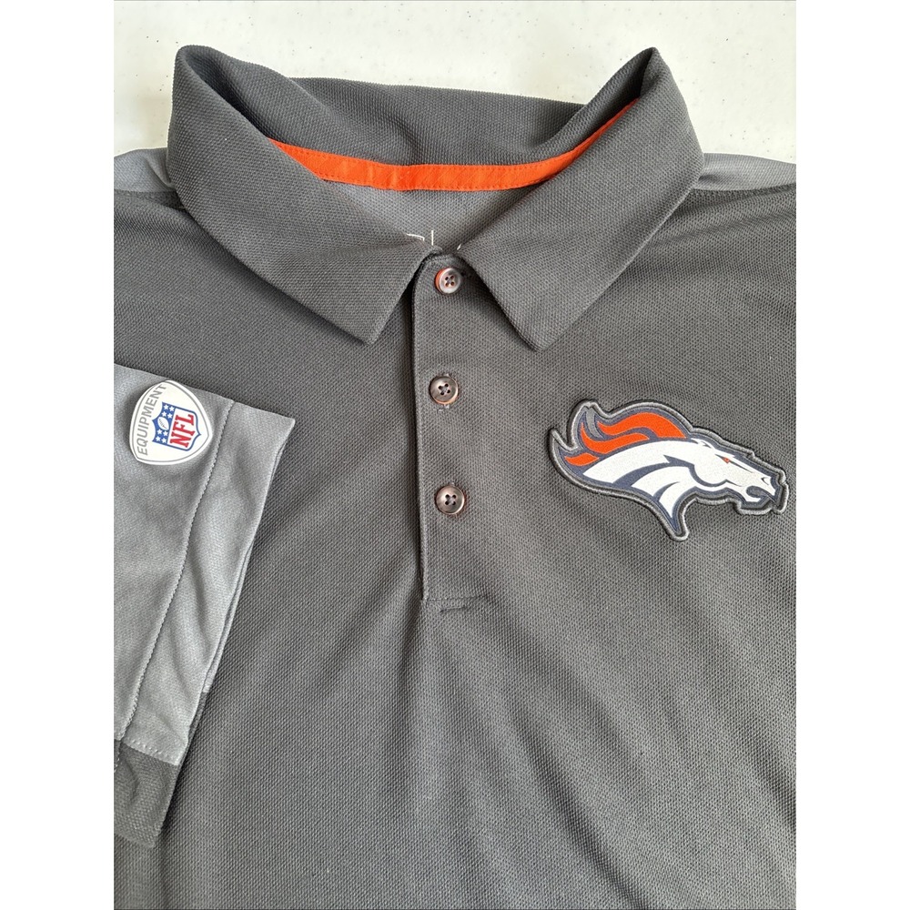 Nike NFL Men's L Gray Denver Broncos Embroidered Patch Training Dri-Fit Polo